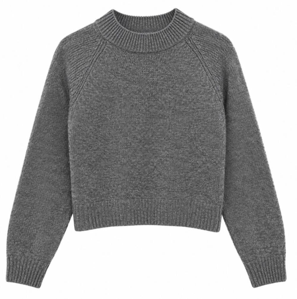 Anine Bing womens small wool cashmere sweater gray mockneck boxy cropped